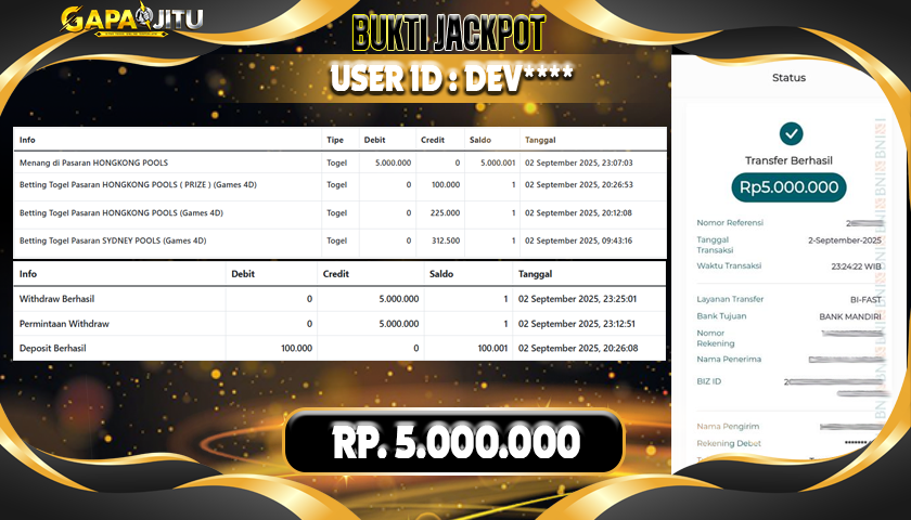 GAPAIJITU JACKPOT TOGEL HONGKONG POOLS Rp.5.000.000.,- LUNAS