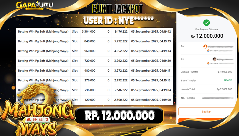 GAPAIJITU JACKPOT MAHJONG WAYS Rp.12.000.000.,- LUNAS